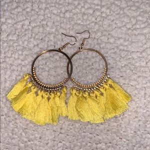 Yellow tassel hoop earrings